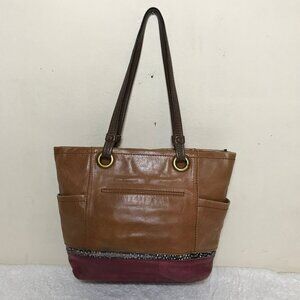 The Sak Leather Two Tone Boho Style 11.5" x 15" Shoulder Bag Subtly Distressed